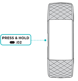 Illustration d'une montre avec un texte indiquant qu'il faut appuyer sur le bouton de gauche et le maintenir enfoncé pendant deux secondes